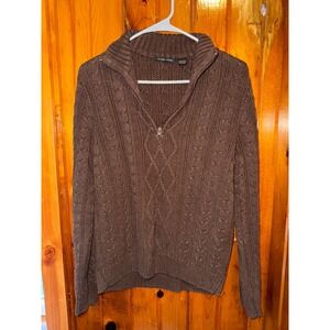 Jeanne Pierre Brown Cable Knit Quarter Zip Sweater Pullover Size‎ Large